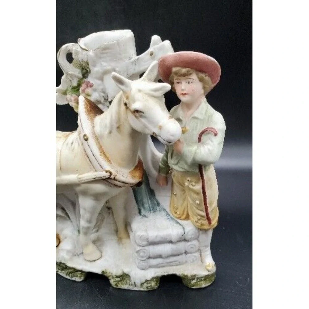 Antique‎ Pair German Grafental Bisque Porcelain Figurine Vase Horse People 6.5